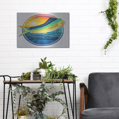 Luxe Metal Art 'Dolphin Fish Illustration' by Flyland Designs, Metal Wall Art,16x12