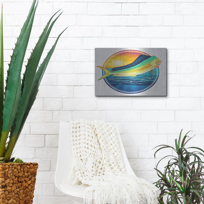 Luxe Metal Art 'Dolphin Fish Illustration' by Flyland Designs, Metal Wall Art,16x12