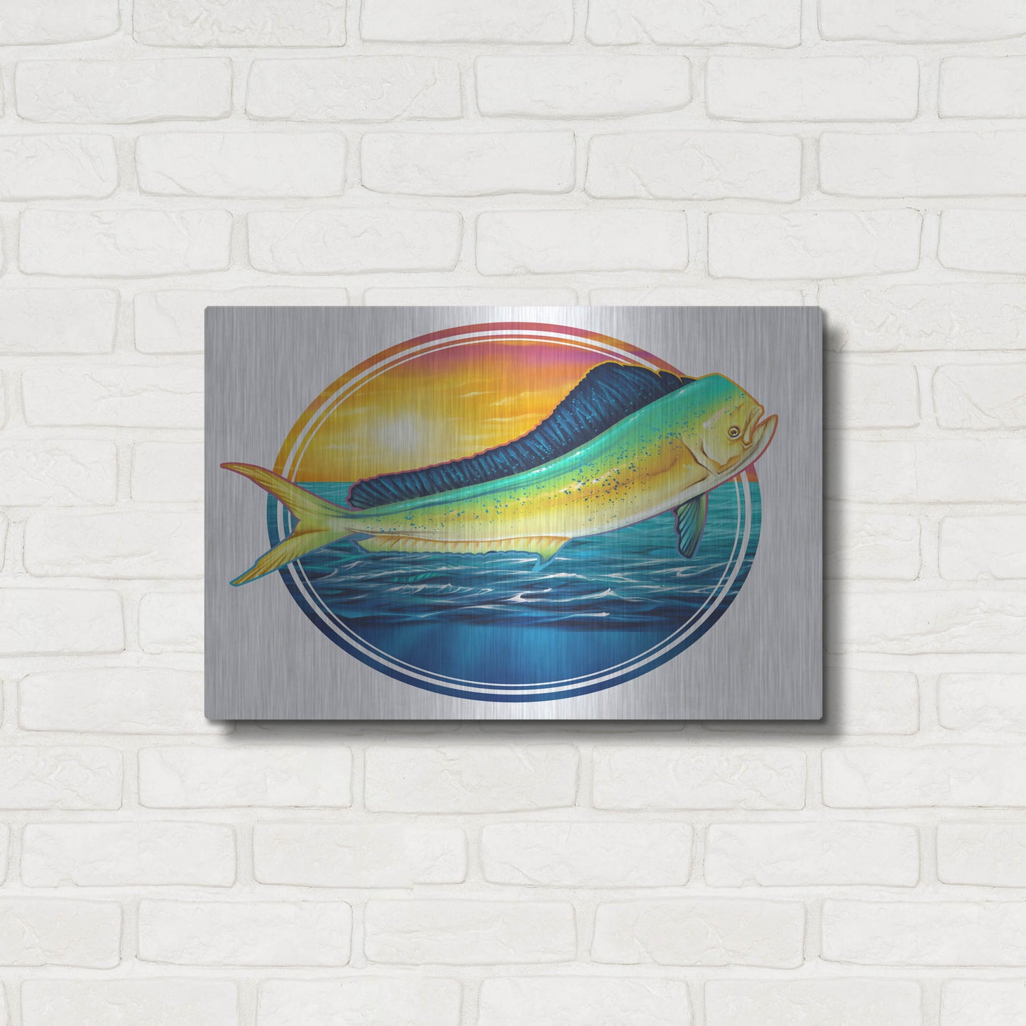 Luxe Metal Art 'Dolphin Fish Illustration' by Flyland Designs, Metal Wall Art,24x16