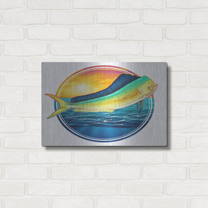 Luxe Metal Art 'Dolphin Fish Illustration' by Flyland Designs, Metal Wall Art,24x16