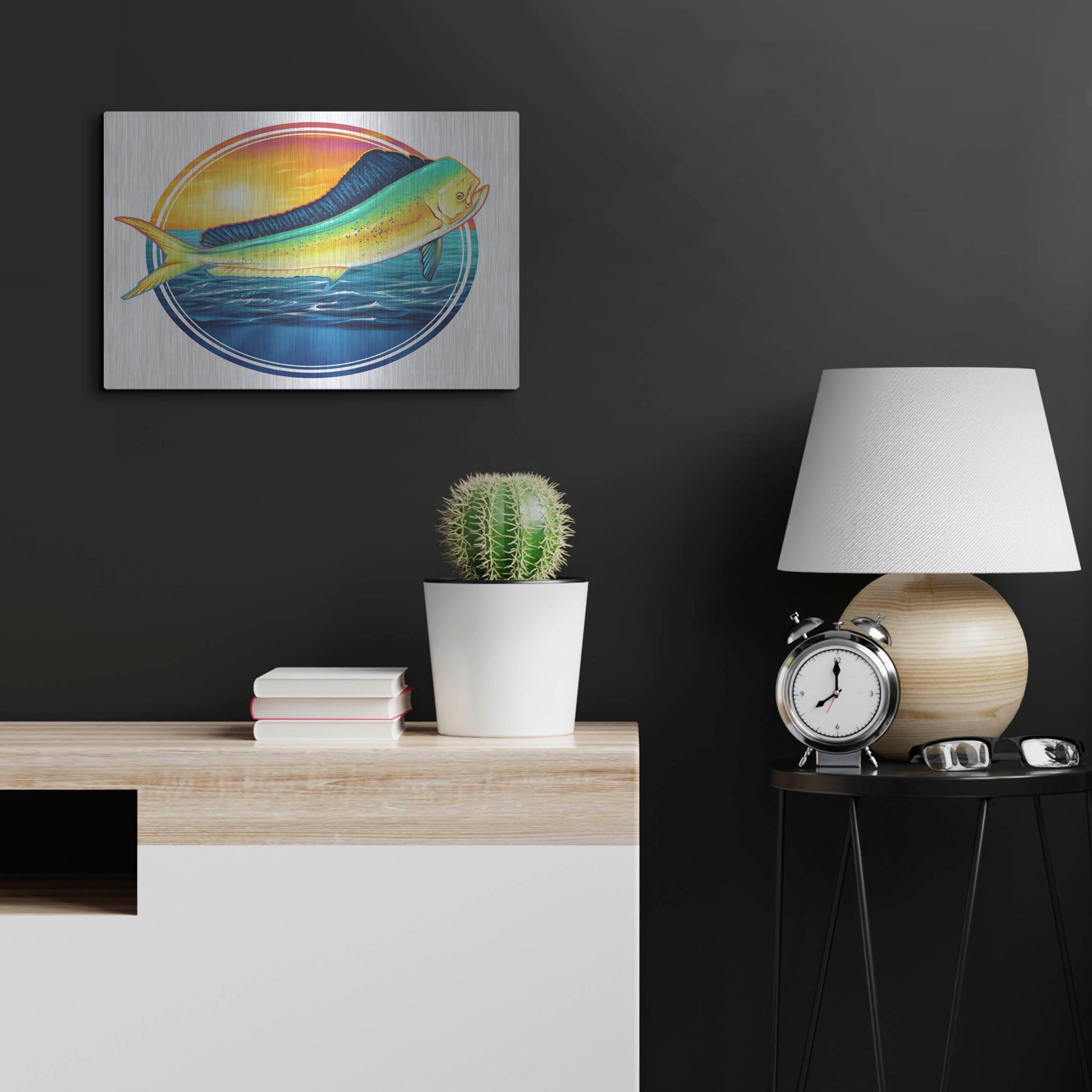 Luxe Metal Art 'Dolphin Fish Illustration' by Flyland Designs, Metal Wall Art,24x16