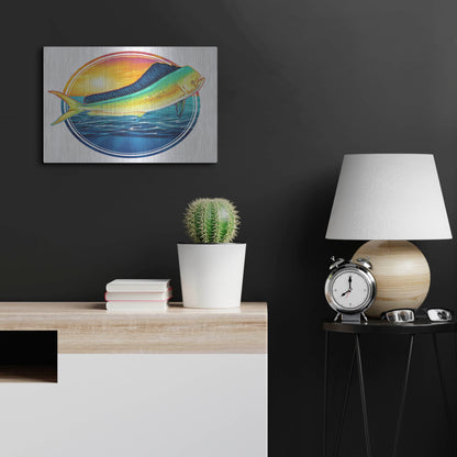 Luxe Metal Art 'Dolphin Fish Illustration' by Flyland Designs, Metal Wall Art,24x16