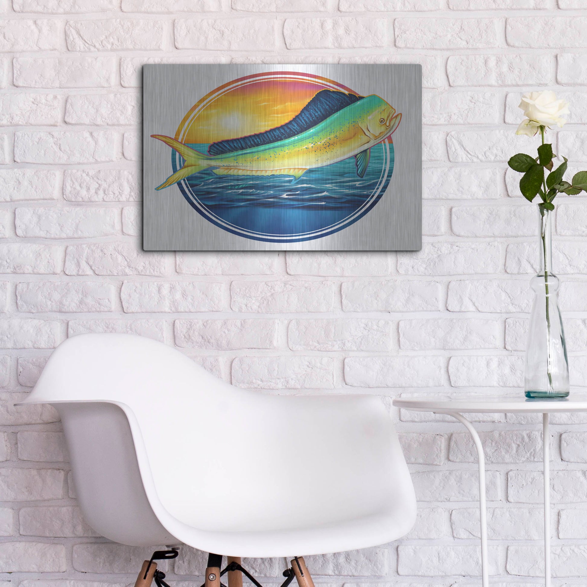 Luxe Metal Art 'Dolphin Fish Illustration' by Flyland Designs, Metal Wall Art,24x16