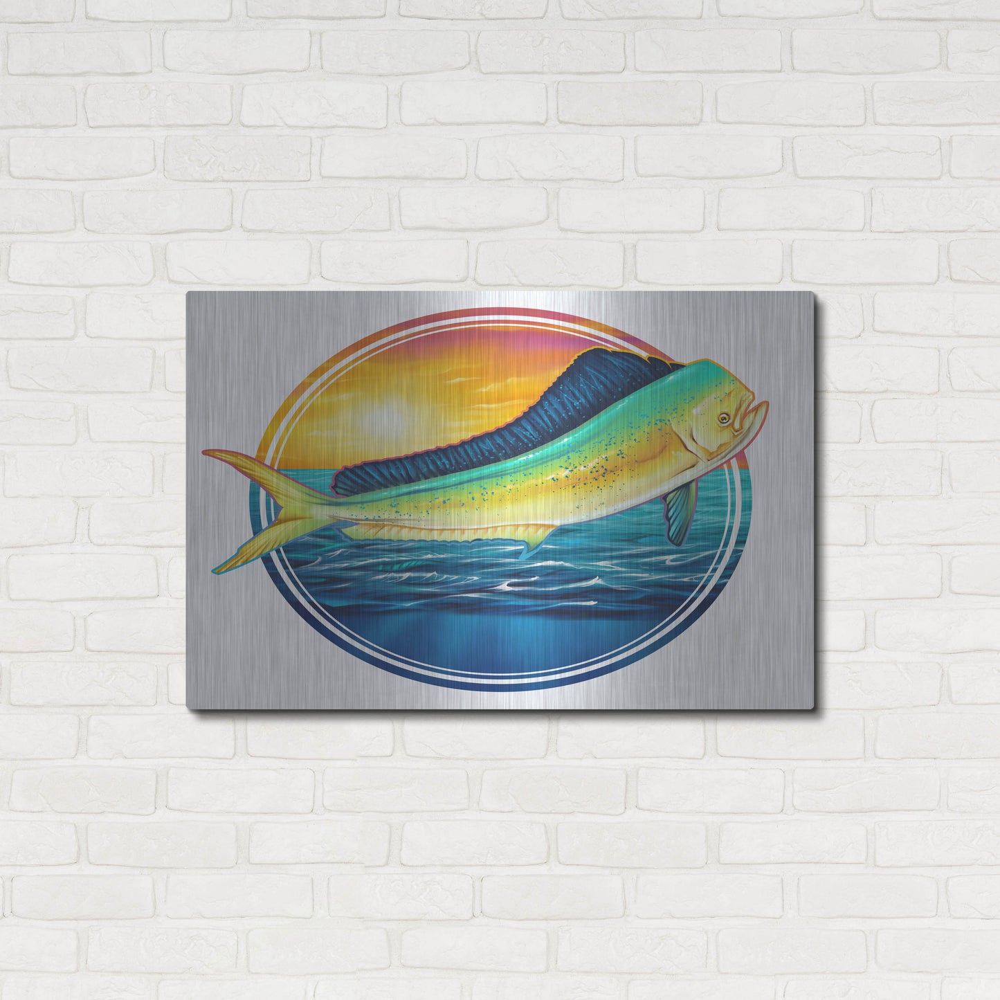 Luxe Metal Art 'Dolphin Fish Illustration' by Flyland Designs, Metal Wall Art,36x24