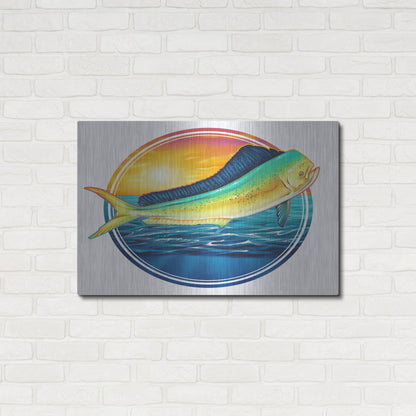 Luxe Metal Art 'Dolphin Fish Illustration' by Flyland Designs, Metal Wall Art,36x24
