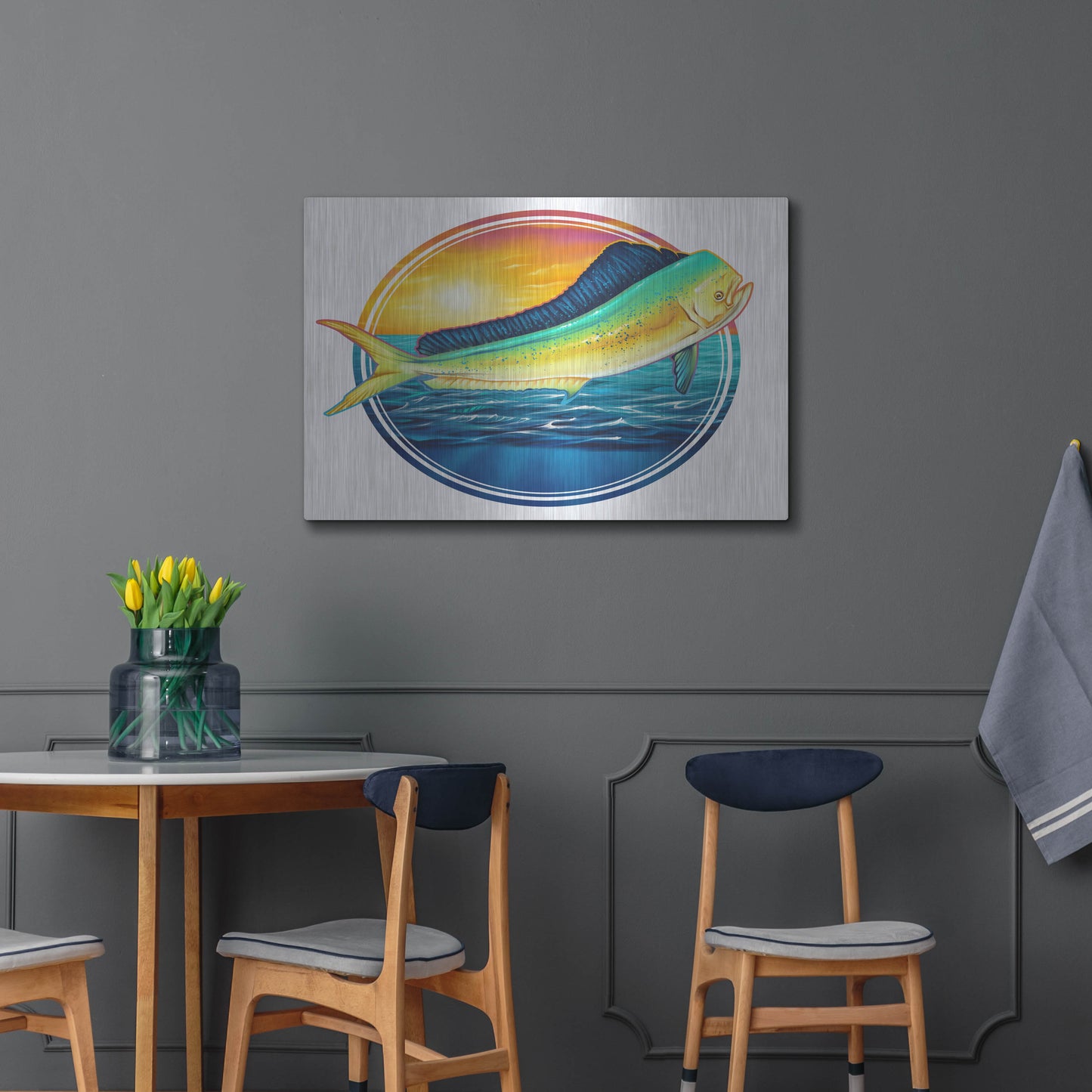 Luxe Metal Art 'Dolphin Fish Illustration' by Flyland Designs, Metal Wall Art,36x24