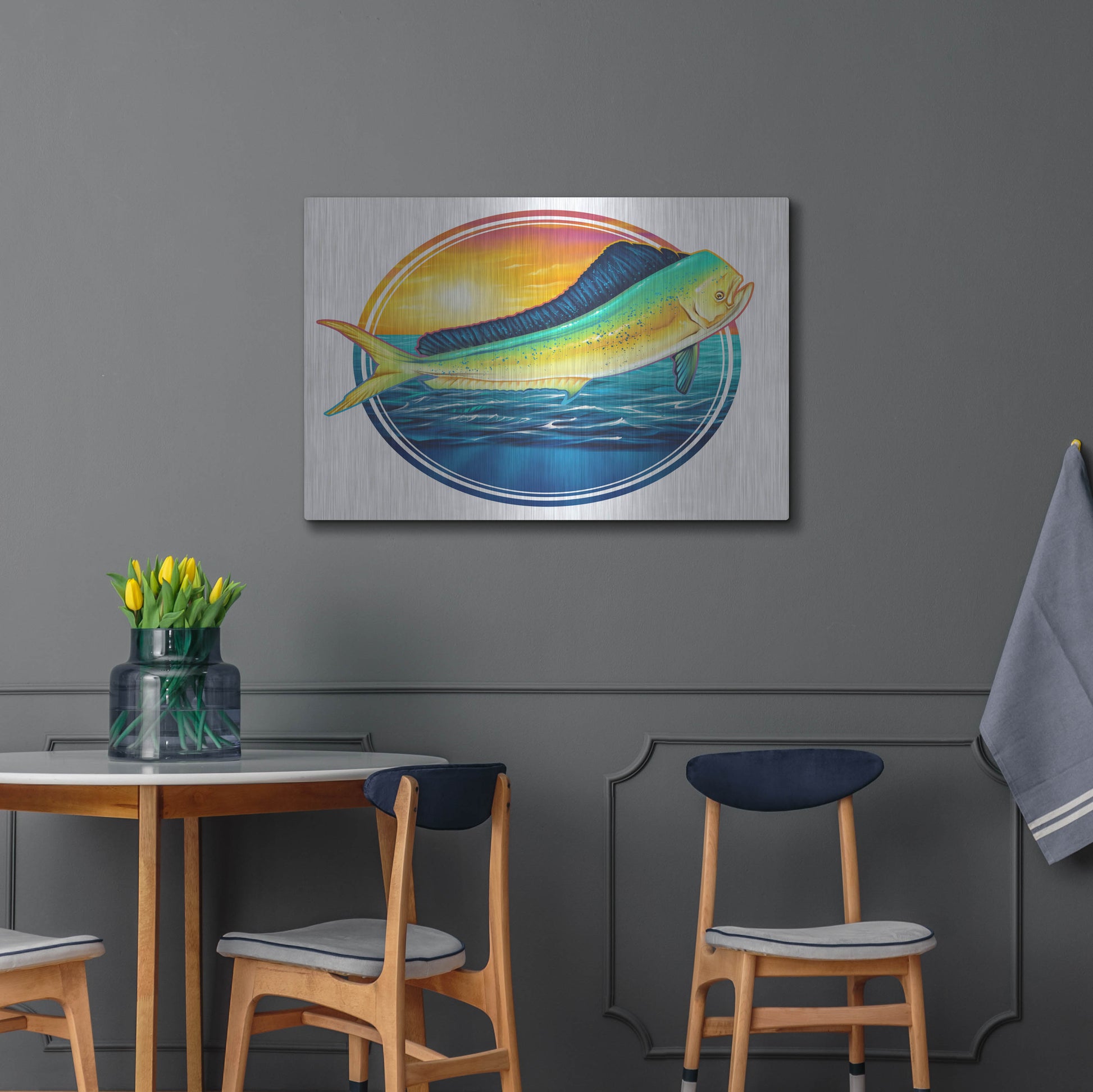 Luxe Metal Art 'Dolphin Fish Illustration' by Flyland Designs, Metal Wall Art,36x24