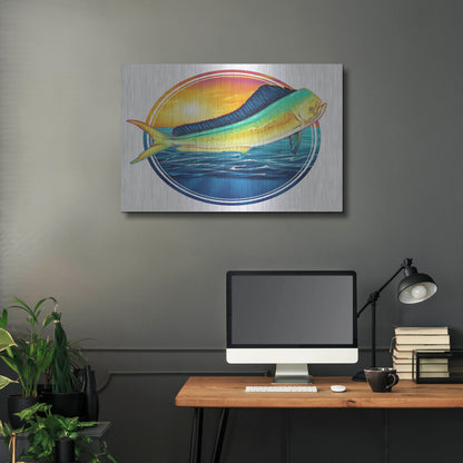 Luxe Metal Art 'Dolphin Fish Illustration' by Flyland Designs, Metal Wall Art,36x24