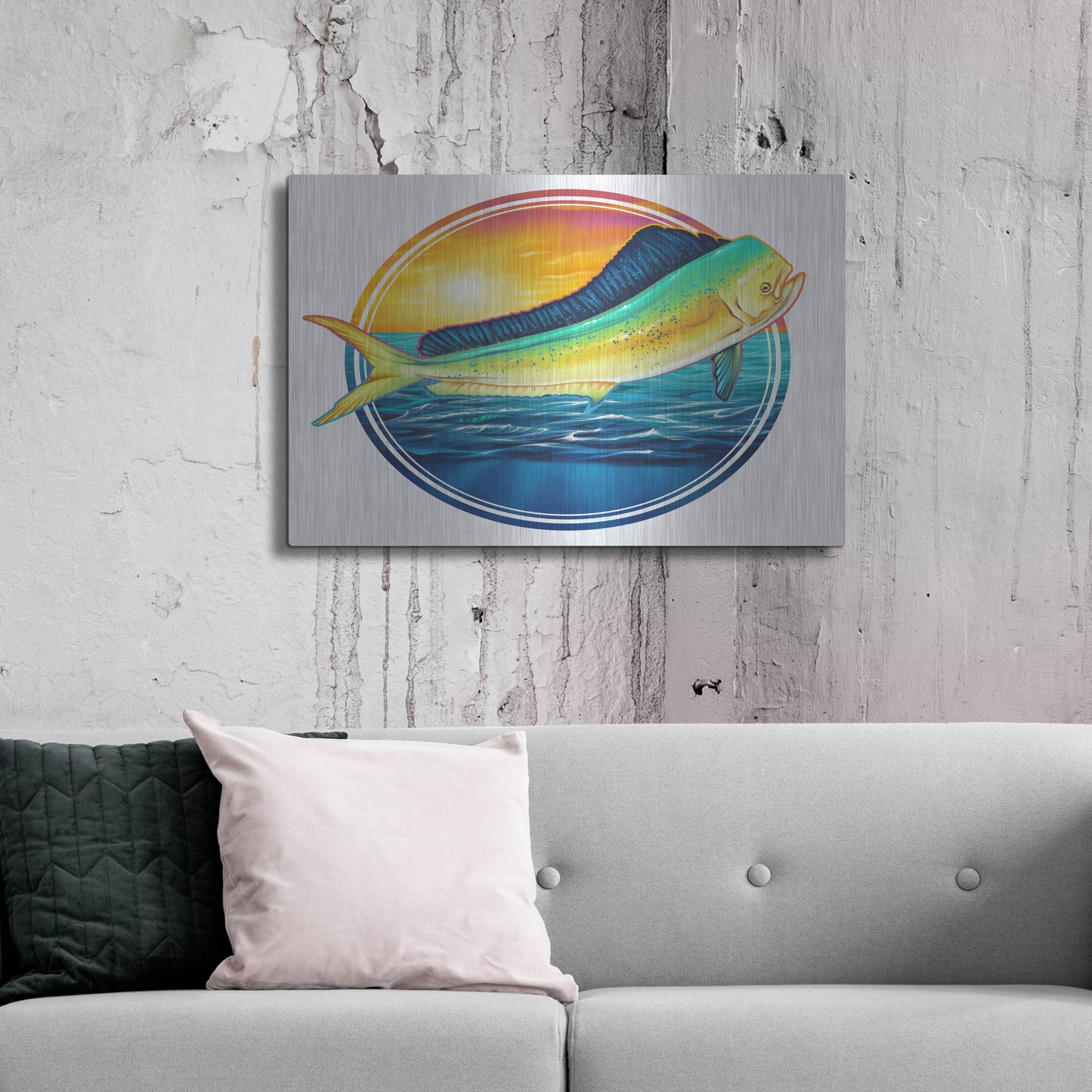 Luxe Metal Art 'Dolphin Fish Illustration' by Flyland Designs, Metal Wall Art,36x24