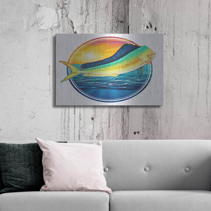 Luxe Metal Art 'Dolphin Fish Illustration' by Flyland Designs, Metal Wall Art,36x24