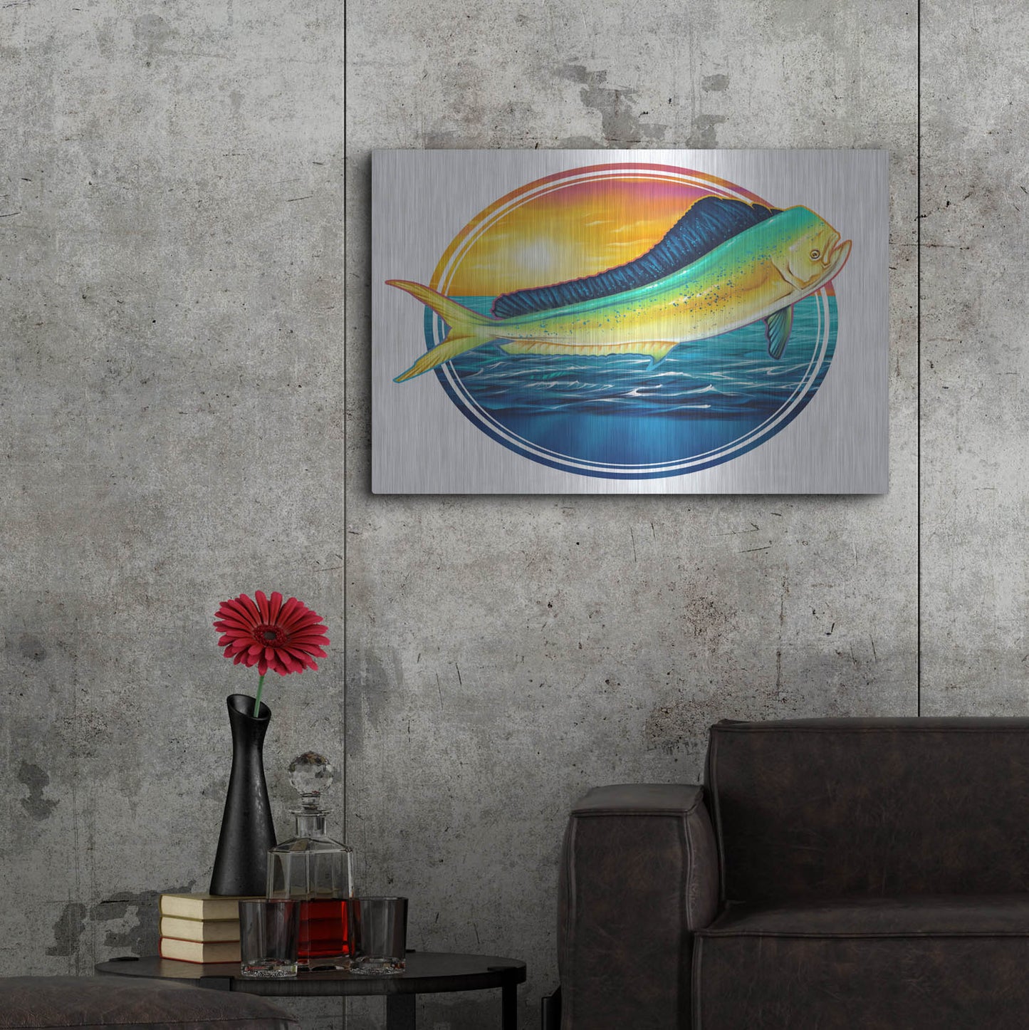 Luxe Metal Art 'Dolphin Fish Illustration' by Flyland Designs, Metal Wall Art,36x24