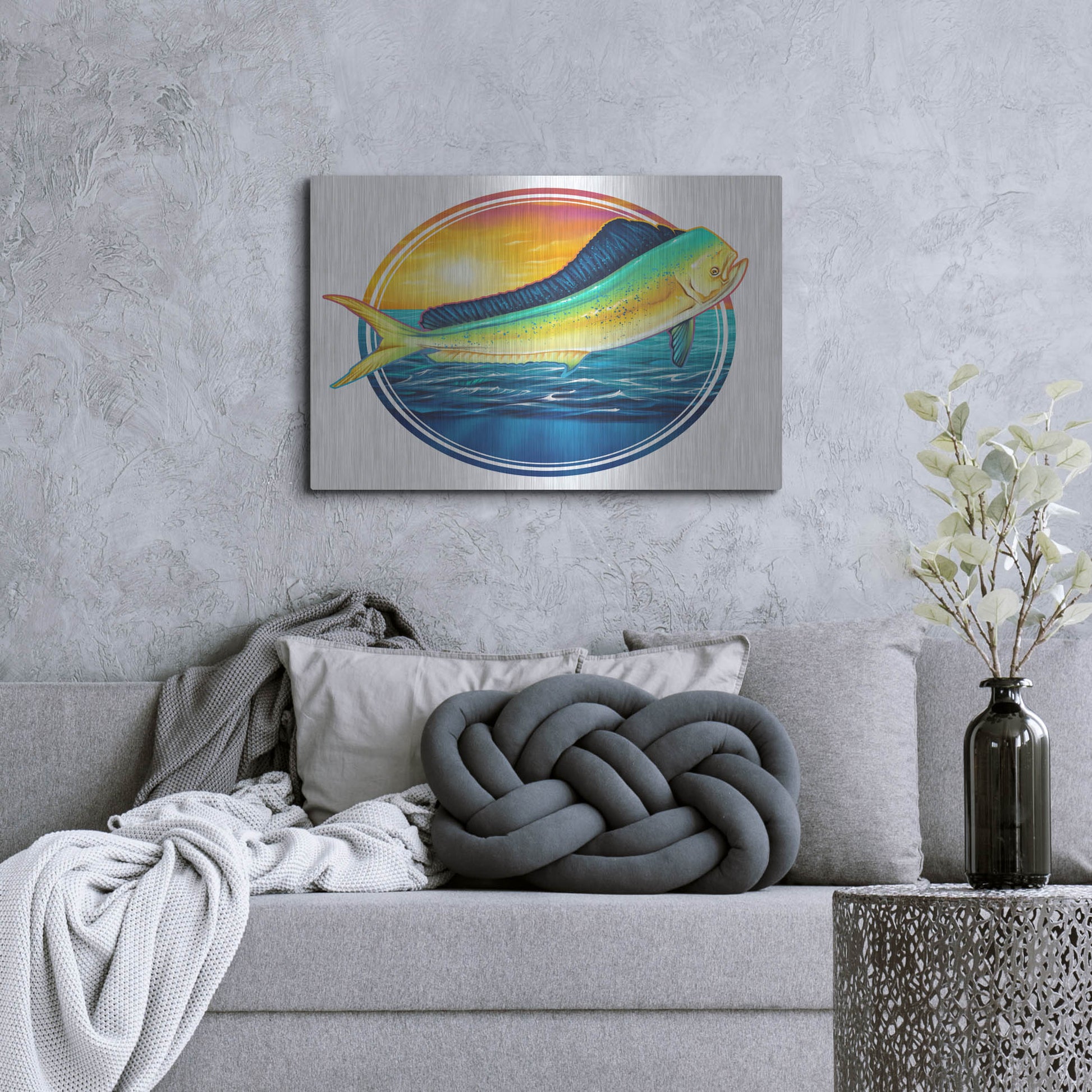 Luxe Metal Art 'Dolphin Fish Illustration' by Flyland Designs, Metal Wall Art,36x24