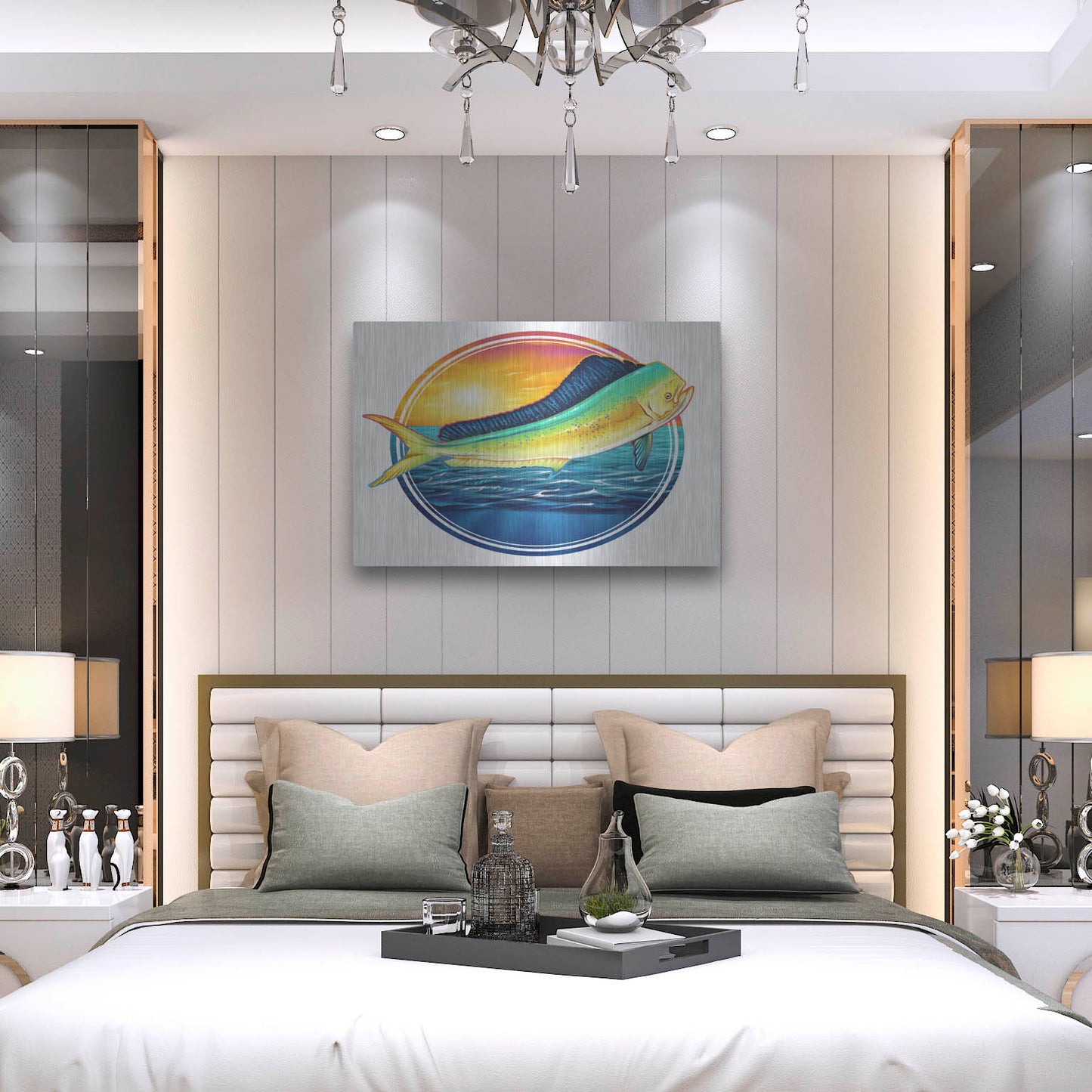 Luxe Metal Art 'Dolphin Fish Illustration' by Flyland Designs, Metal Wall Art,36x24
