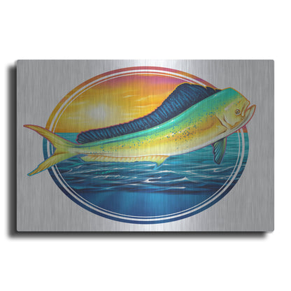 Luxe Metal Art 'Dolphin Fish Illustration' by Flyland Designs, Metal Wall Art