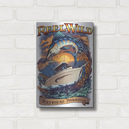 Luxe Metal Art 'Marlin Fishing Boat Reel Wild' by Flyland Designs, Metal Wall Art,12x16