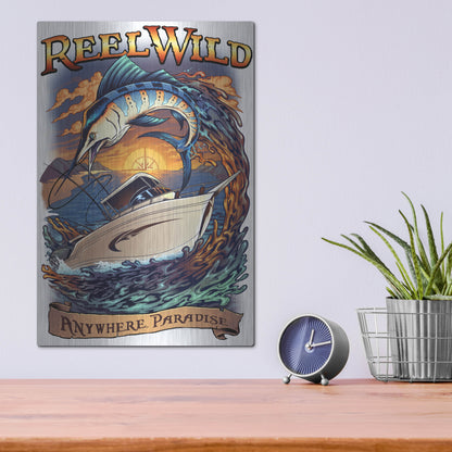 Luxe Metal Art 'Marlin Fishing Boat Reel Wild' by Flyland Designs, Metal Wall Art,12x16