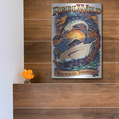 Luxe Metal Art 'Marlin Fishing Boat Reel Wild' by Flyland Designs, Metal Wall Art,12x16