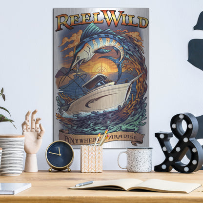 Luxe Metal Art 'Marlin Fishing Boat Reel Wild' by Flyland Designs, Metal Wall Art,12x16