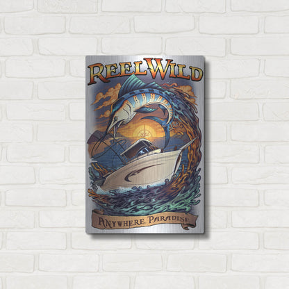 Luxe Metal Art 'Marlin Fishing Boat Reel Wild' by Flyland Designs, Metal Wall Art,16x24