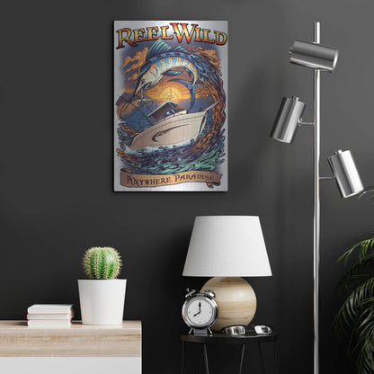 Luxe Metal Art 'Marlin Fishing Boat Reel Wild' by Flyland Designs, Metal Wall Art,16x24