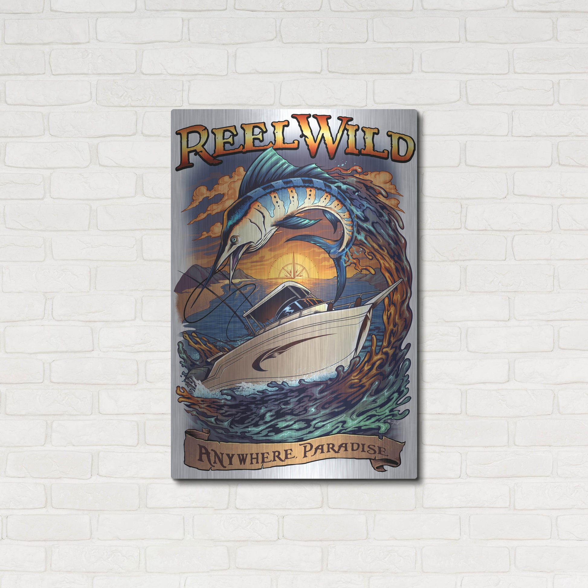 Luxe Metal Art 'Marlin Fishing Boat Reel Wild' by Flyland Designs, Metal Wall Art,24x36