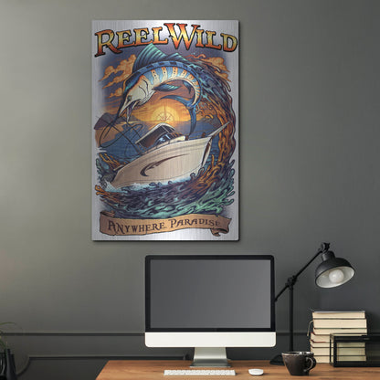 Luxe Metal Art 'Marlin Fishing Boat Reel Wild' by Flyland Designs, Metal Wall Art,24x36