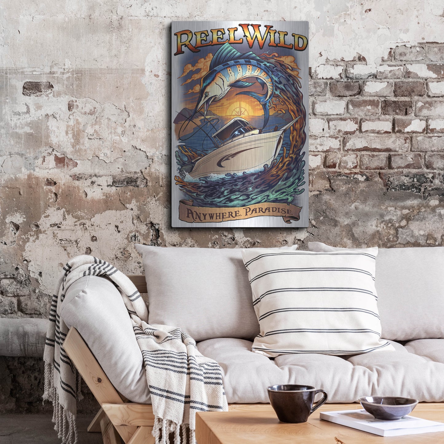 Luxe Metal Art 'Marlin Fishing Boat Reel Wild' by Flyland Designs, Metal Wall Art,24x36