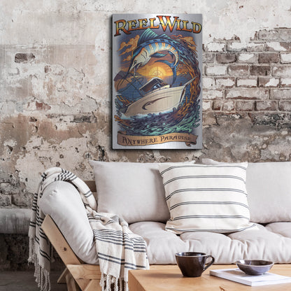 Luxe Metal Art 'Marlin Fishing Boat Reel Wild' by Flyland Designs, Metal Wall Art,24x36