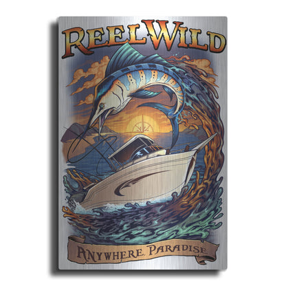 Luxe Metal Art 'Marlin Fishing Boat Reel Wild' by Flyland Designs, Metal Wall Art