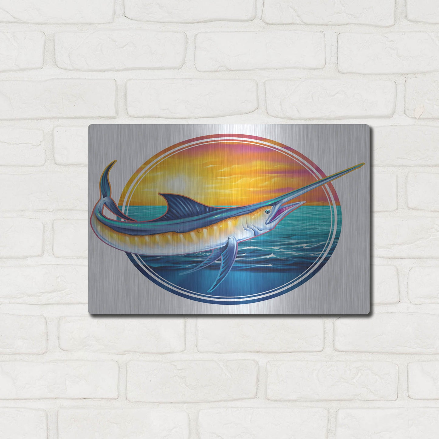 Luxe Metal Art 'Marlin Illustration' by Flyland Designs, Metal Wall Art,16x12