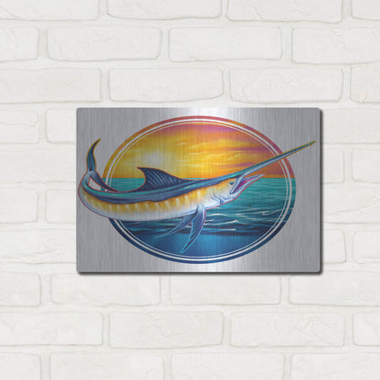 Luxe Metal Art 'Marlin Illustration' by Flyland Designs, Metal Wall Art,16x12