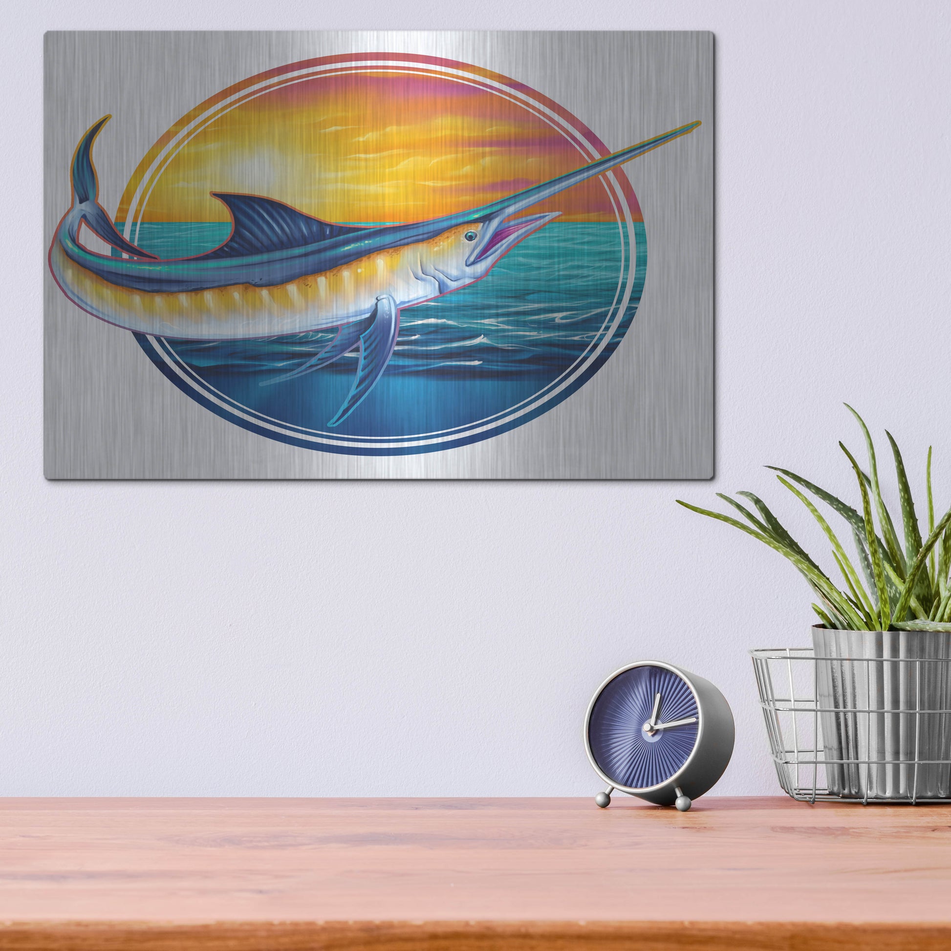 Luxe Metal Art 'Marlin Illustration' by Flyland Designs, Metal Wall Art,16x12