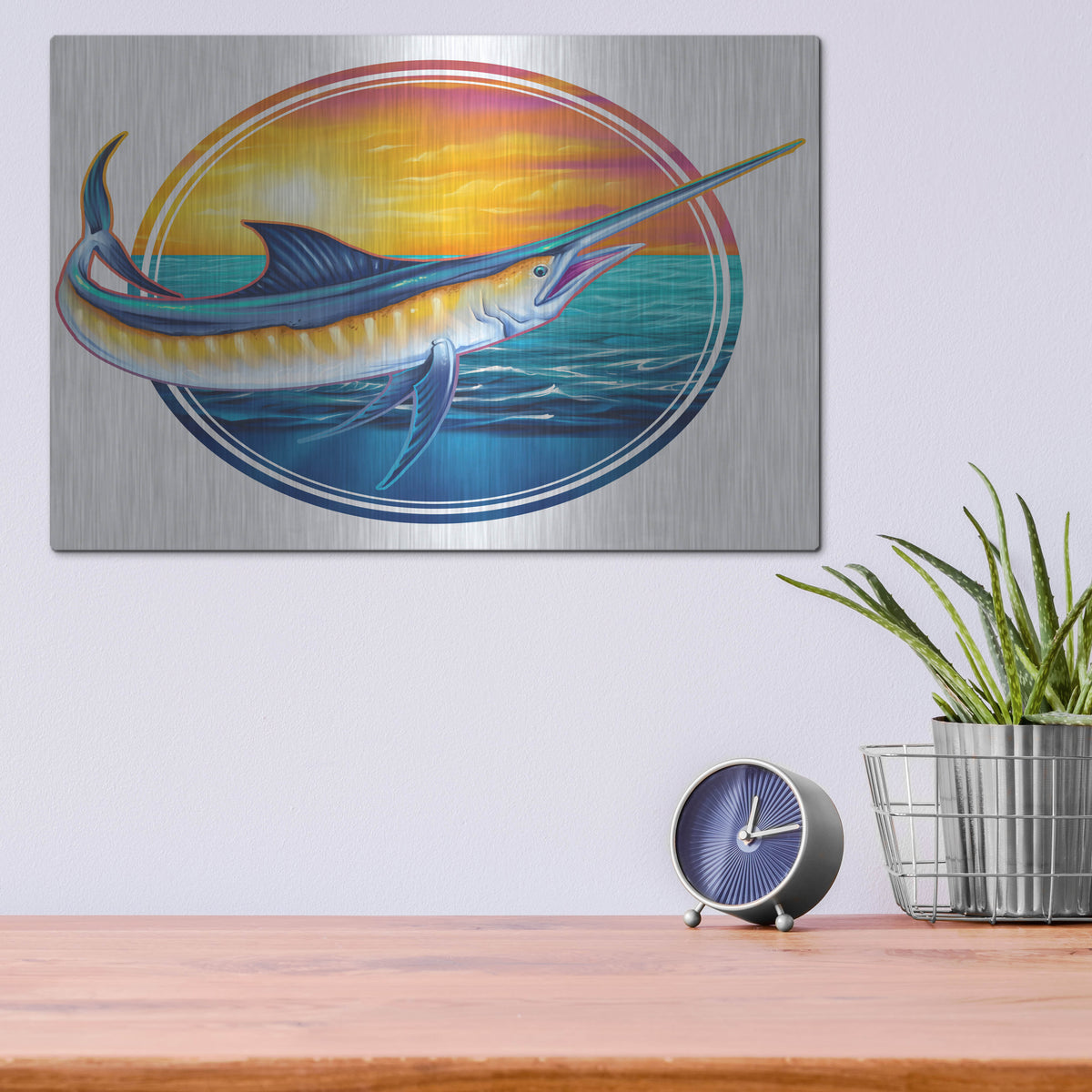 Luxe Metal Art 'Marlin Illustration' by Flyland Designs, Metal Wall Art,16x12