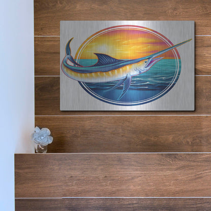 Luxe Metal Art 'Marlin Illustration' by Flyland Designs, Metal Wall Art,16x12