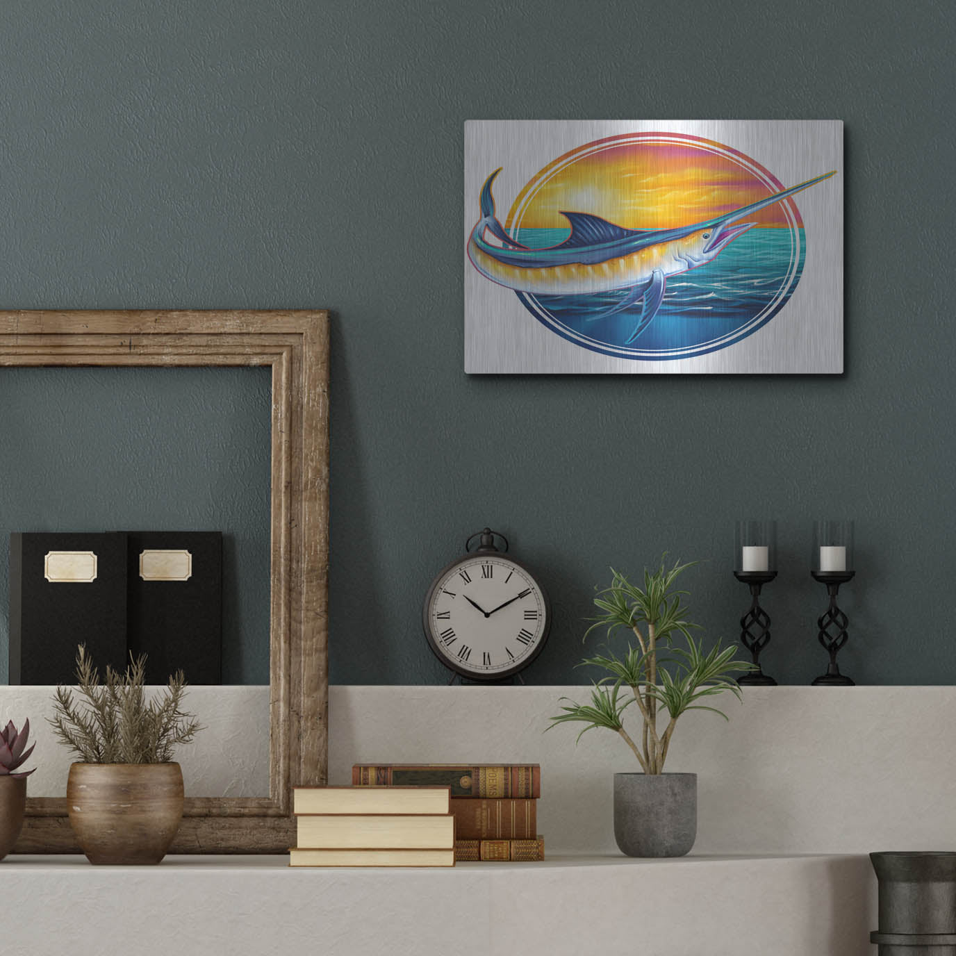 Luxe Metal Art 'Marlin Illustration' by Flyland Designs, Metal Wall Art,16x12