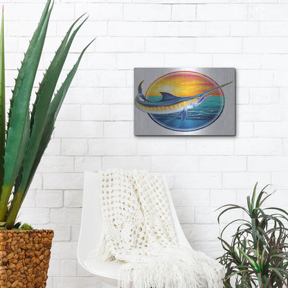 Luxe Metal Art 'Marlin Illustration' by Flyland Designs, Metal Wall Art,16x12