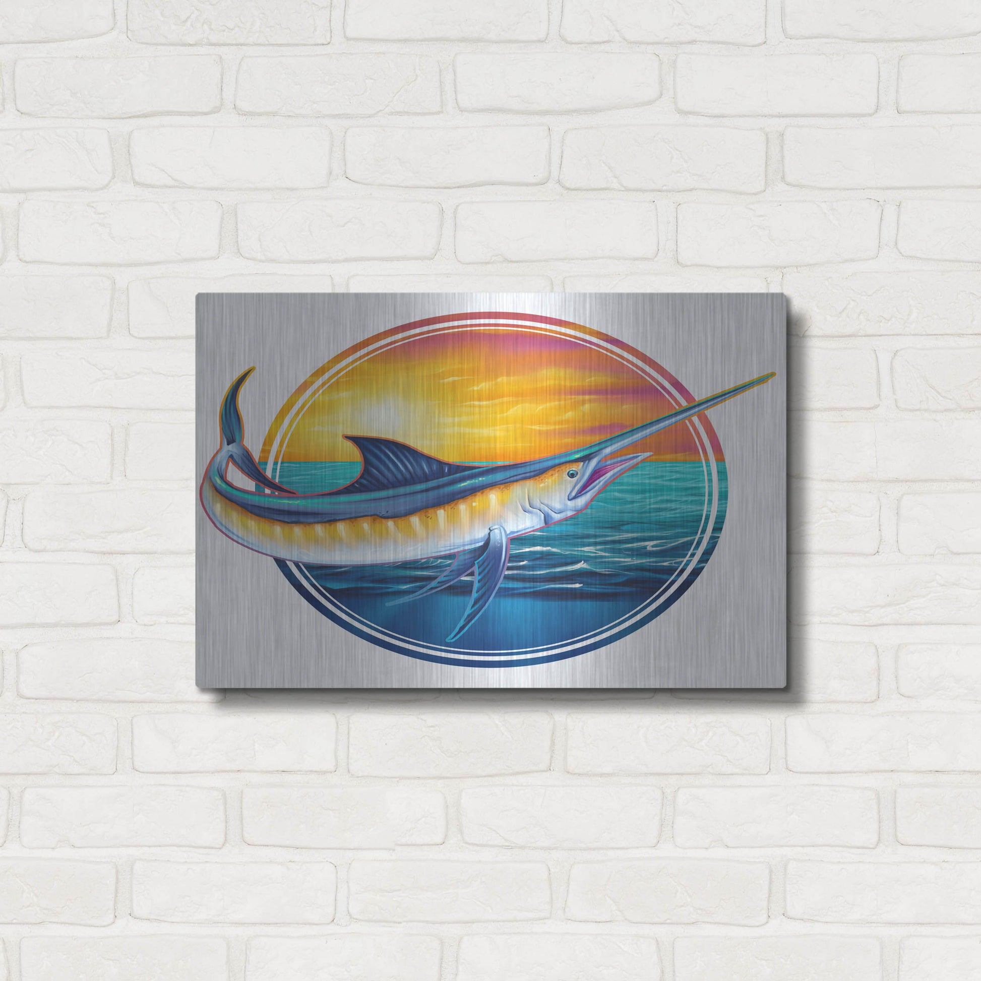 Luxe Metal Art 'Marlin Illustration' by Flyland Designs, Metal Wall Art,24x16