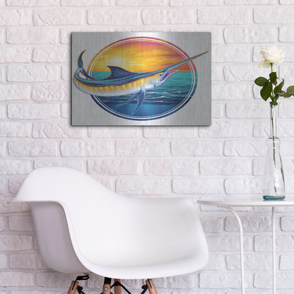 Luxe Metal Art 'Marlin Illustration' by Flyland Designs, Metal Wall Art,24x16