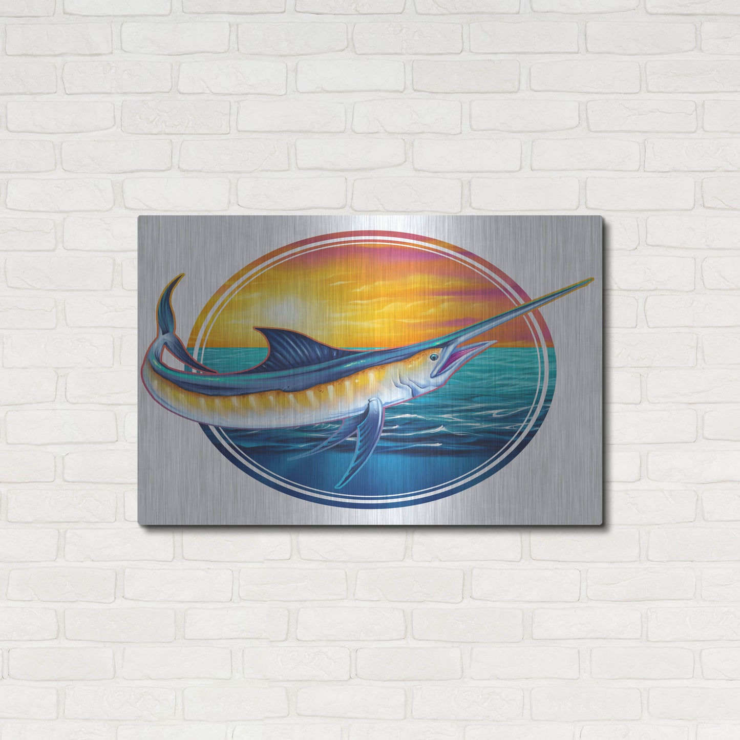 Luxe Metal Art 'Marlin Illustration' by Flyland Designs, Metal Wall Art,36x24