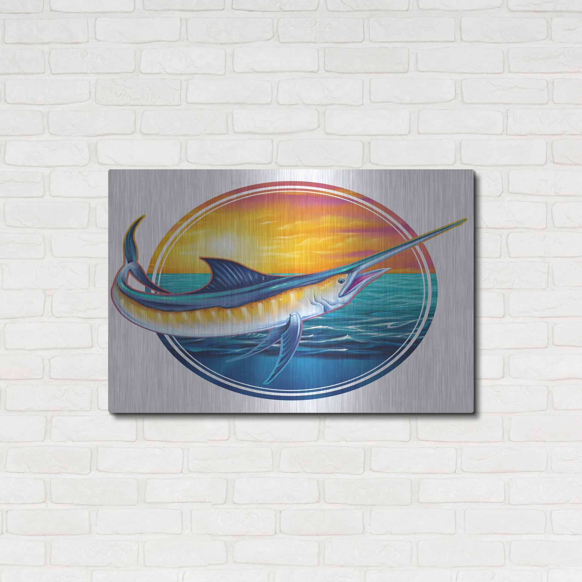 Luxe Metal Art 'Marlin Illustration' by Flyland Designs, Metal Wall Art,36x24