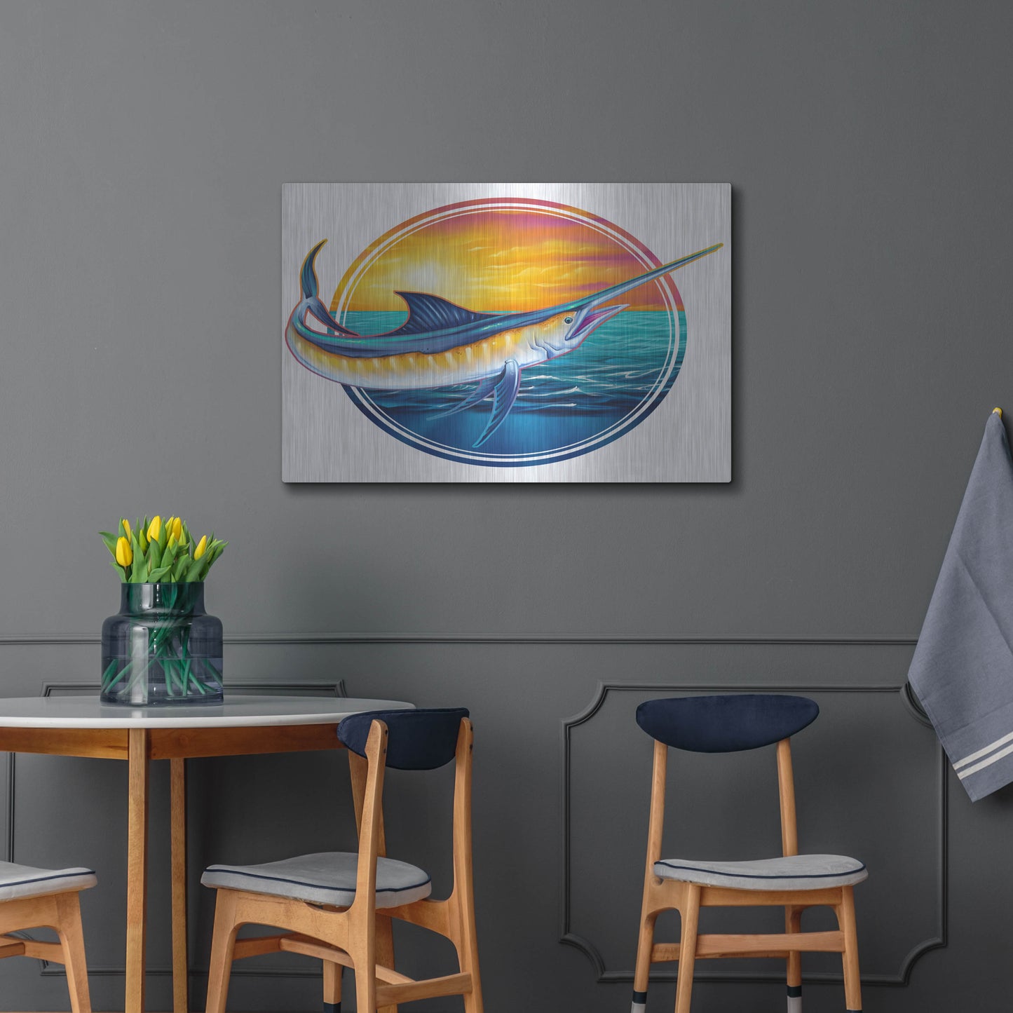 Luxe Metal Art 'Marlin Illustration' by Flyland Designs, Metal Wall Art,36x24