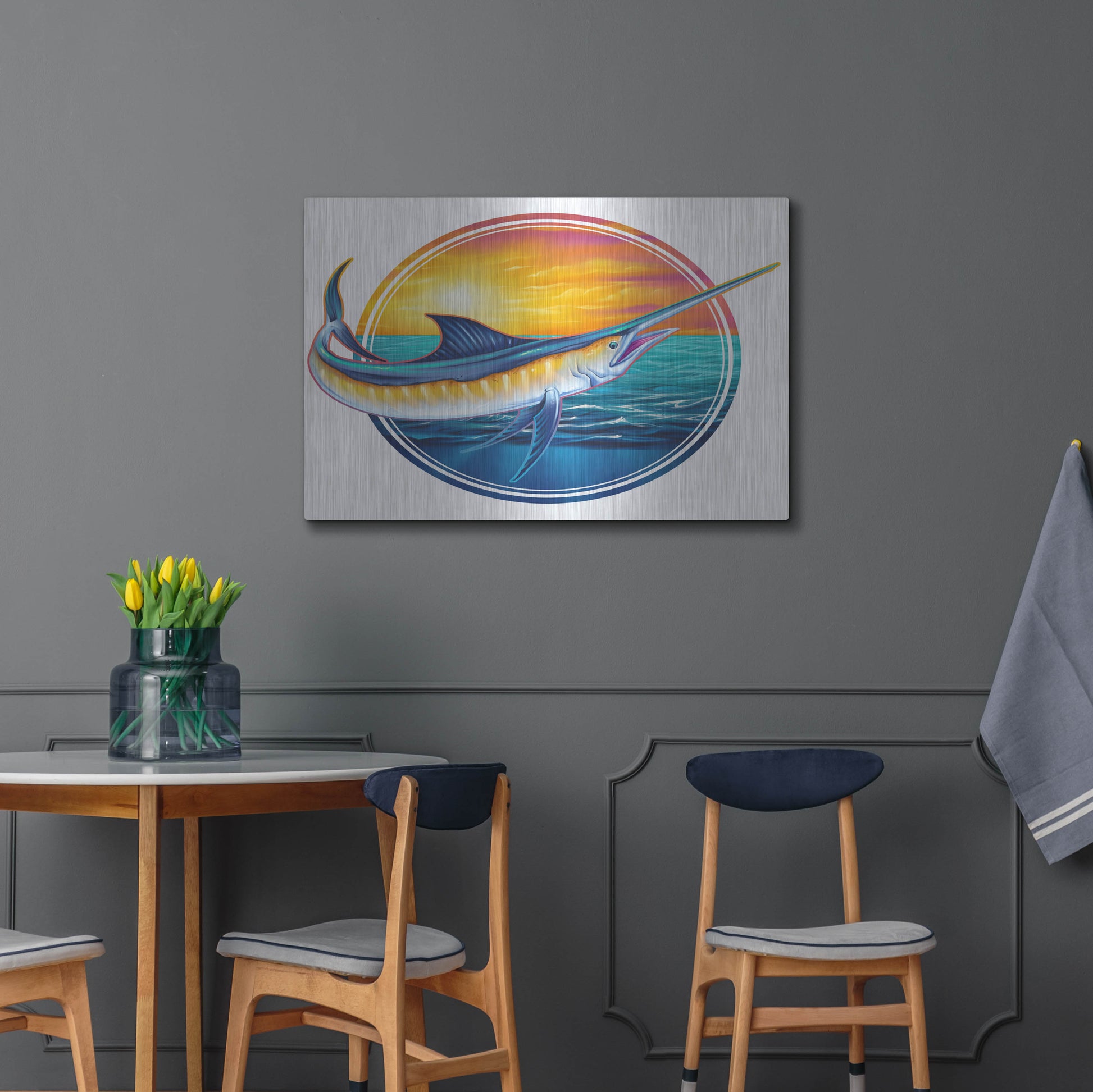Luxe Metal Art 'Marlin Illustration' by Flyland Designs, Metal Wall Art,36x24