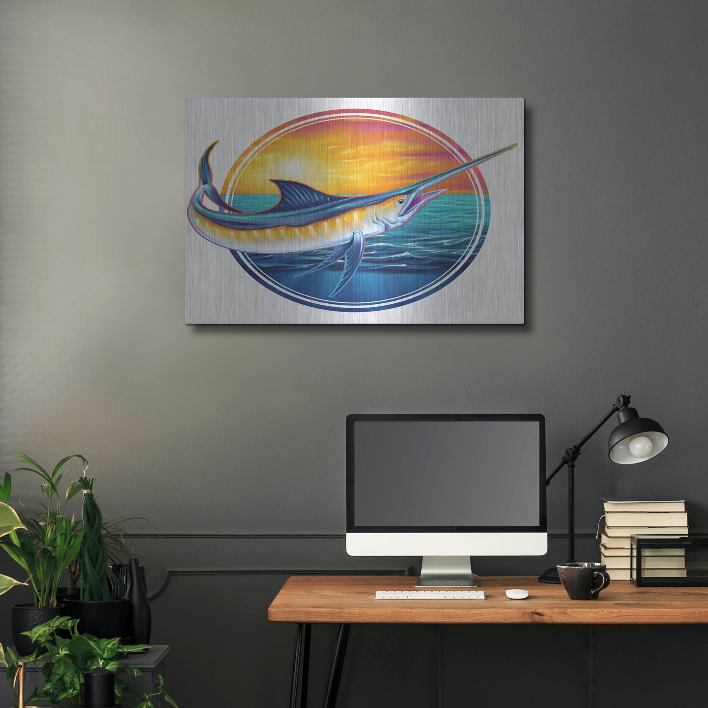 Luxe Metal Art 'Marlin Illustration' by Flyland Designs, Metal Wall Art,36x24