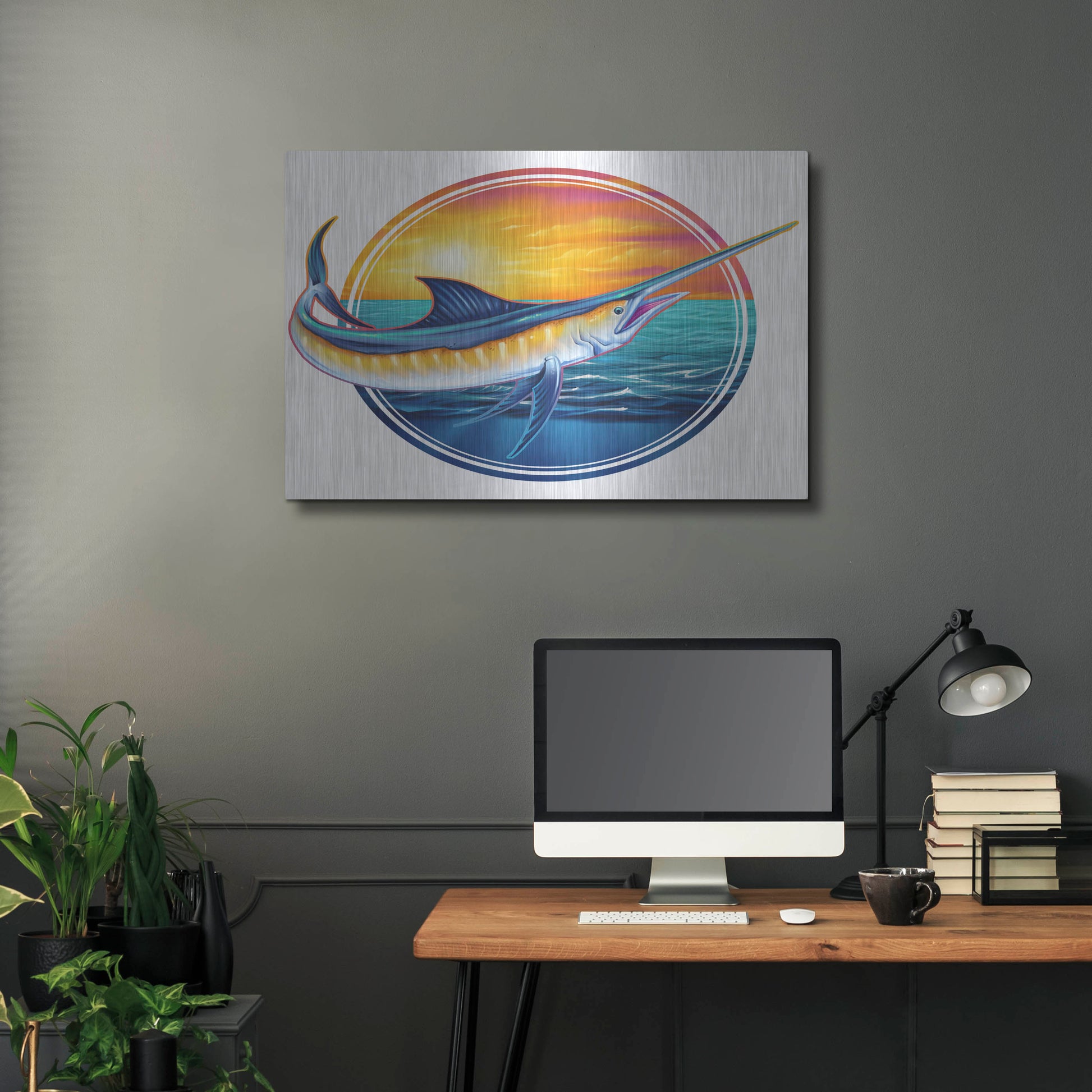 Luxe Metal Art 'Marlin Illustration' by Flyland Designs, Metal Wall Art,36x24