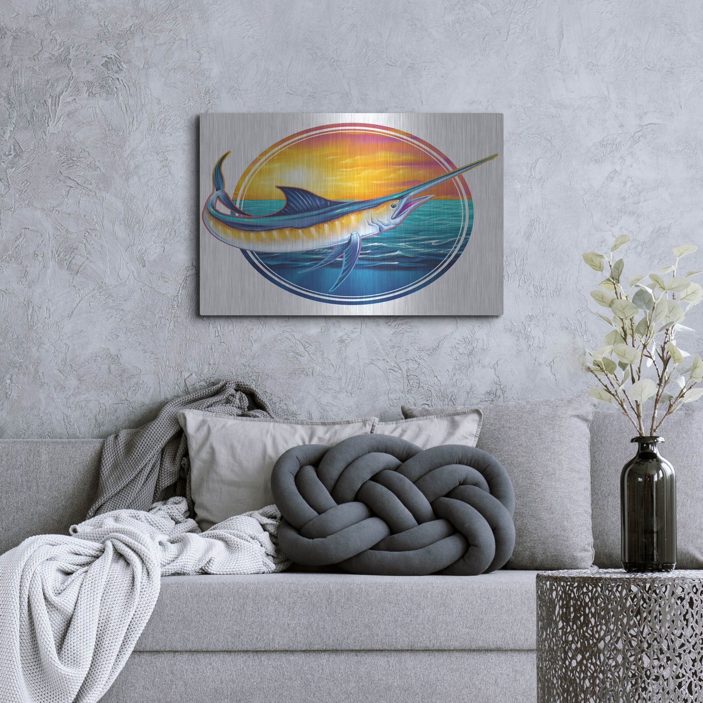 Luxe Metal Art 'Marlin Illustration' by Flyland Designs, Metal Wall Art,36x24