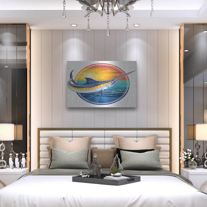Luxe Metal Art 'Marlin Illustration' by Flyland Designs, Metal Wall Art,36x24
