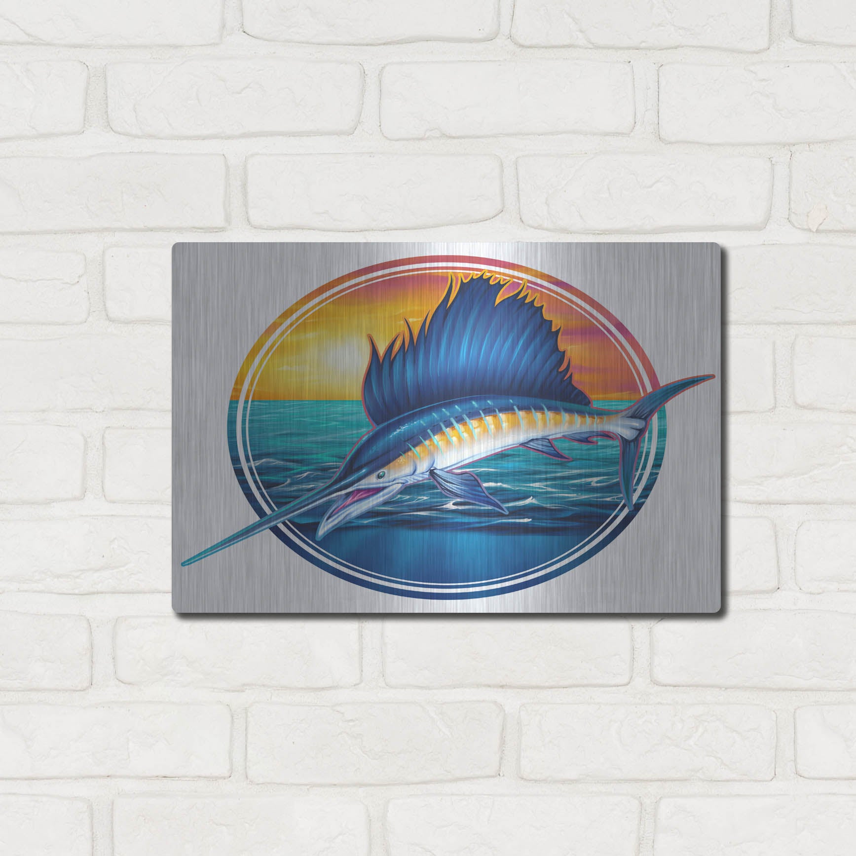 Luxe Metal Art 'Sailfish Illustration' by Flyland Designs, Metal Wall Art,16x12