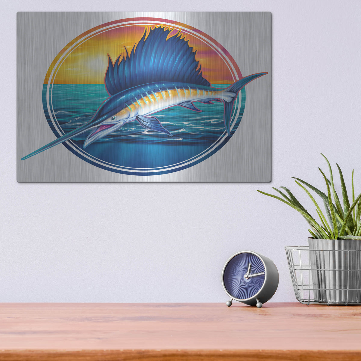 Luxe Metal Art 'Sailfish Illustration' by Flyland Designs, Metal Wall Art,16x12