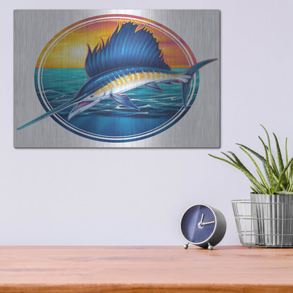 Luxe Metal Art 'Sailfish Illustration' by Flyland Designs, Metal Wall Art,16x12