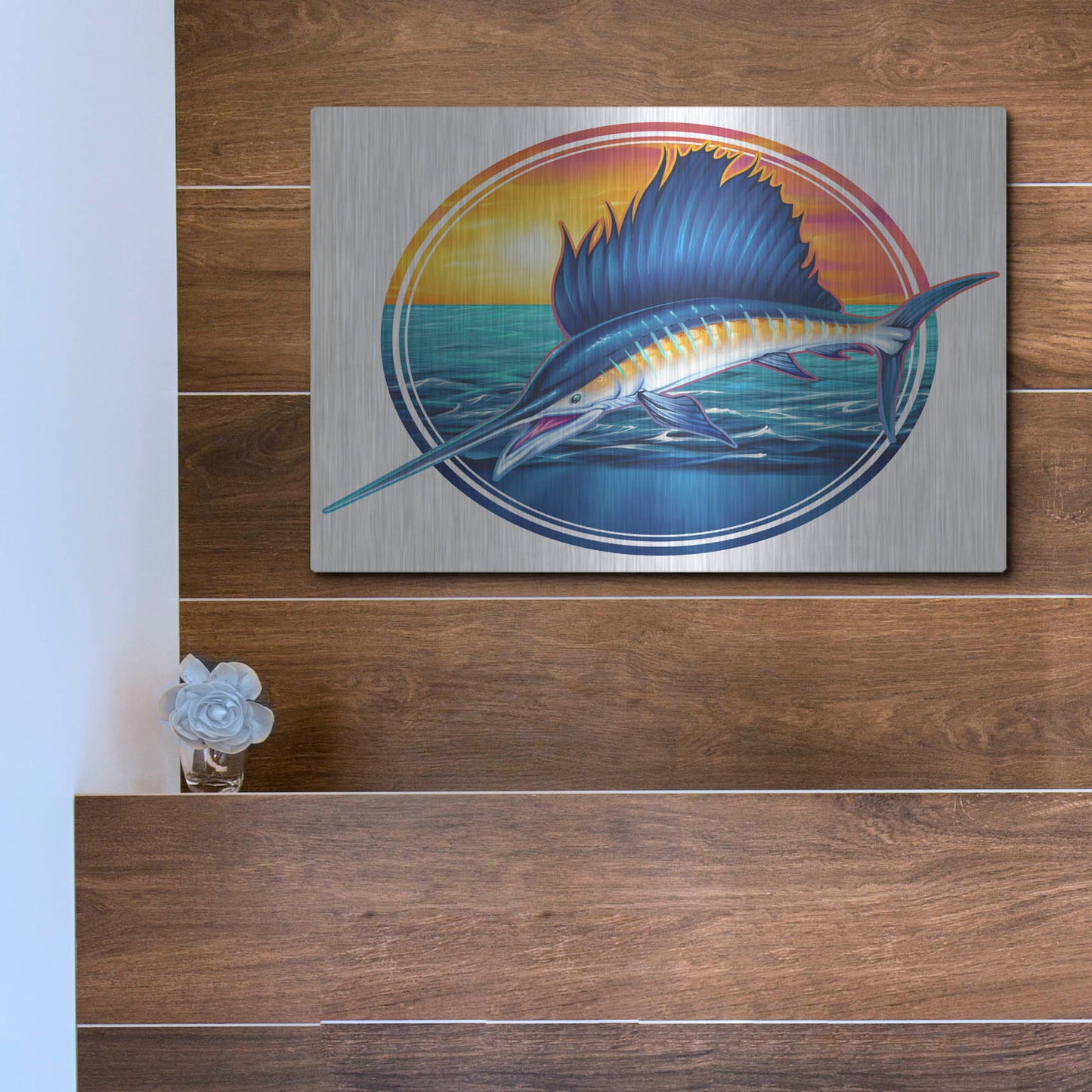 Luxe Metal Art 'Sailfish Illustration' by Flyland Designs, Metal Wall Art,16x12